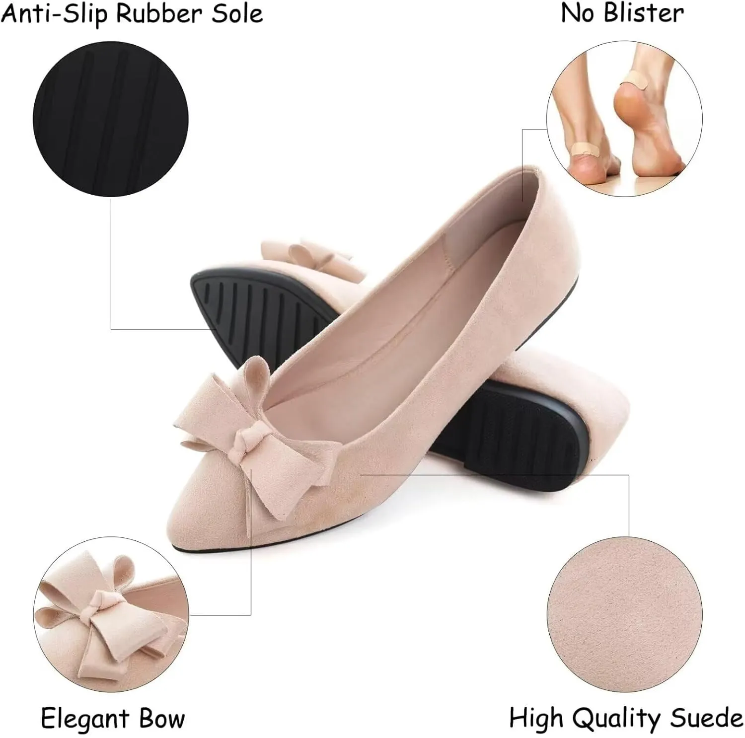 SAILING LU Womens Pointed Toe Ballet Flats Cute Bow-Knot Comfortable Loafers Formal Business Suede Slip On Dressy Walking Shoes