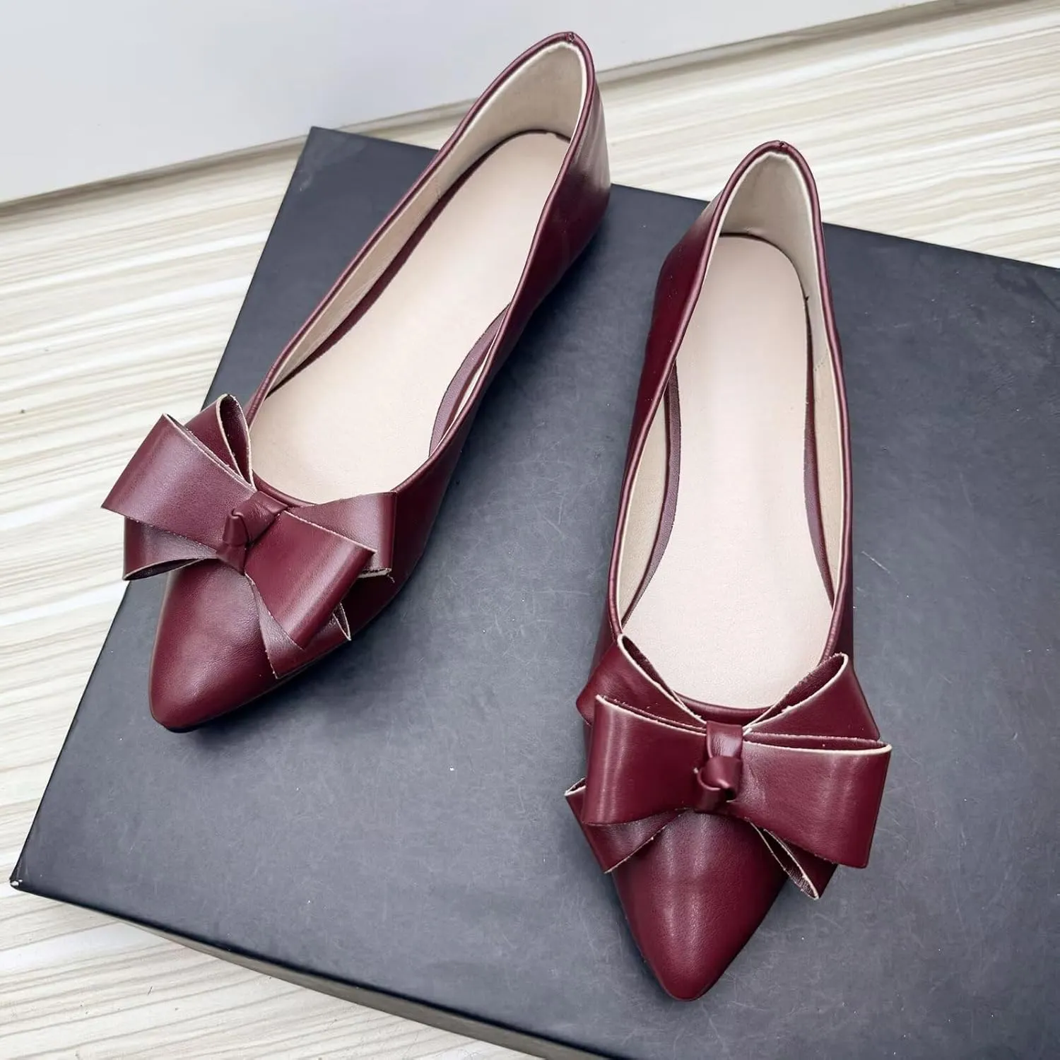 SAILING LU Womens Pointed Toe Ballet Flats Cute Bow-Knot Comfortable Loafers Formal Business Suede Slip On Dressy Walking Shoes
