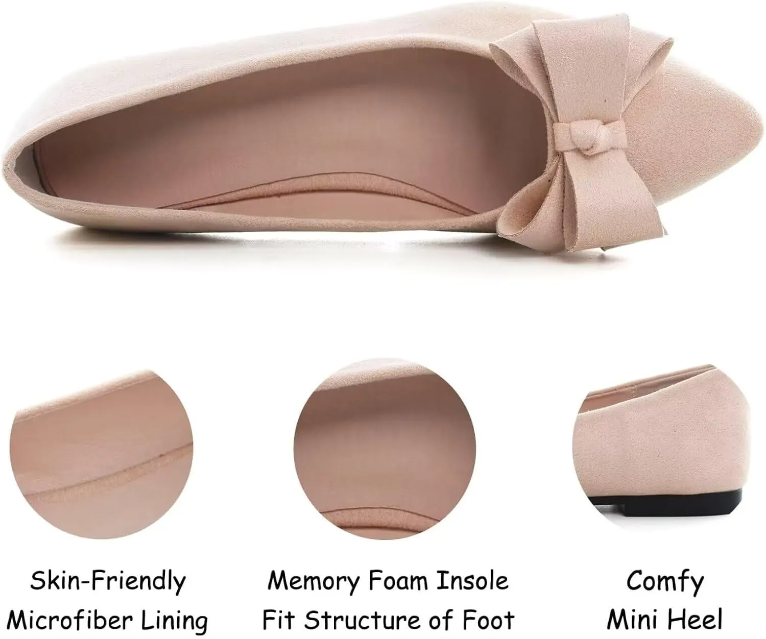 SAILING LU Womens Pointed Toe Ballet Flats Cute Bow-Knot Comfortable Loafers Formal Business Suede Slip On Dressy Walking Shoes