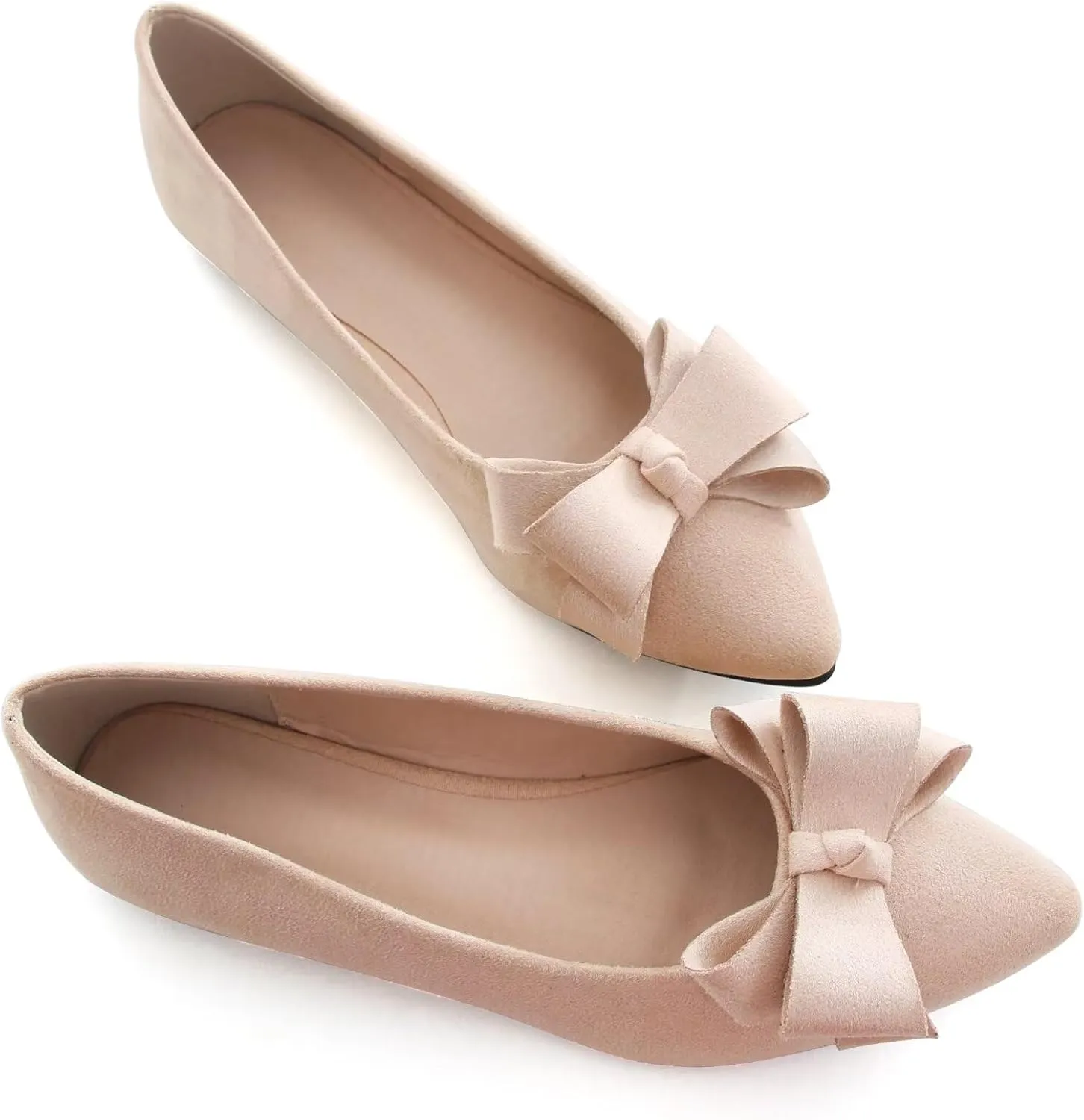 SAILING LU Womens Pointed Toe Ballet Flats Cute Bow-Knot Comfortable Loafers Formal Business Suede Slip On Dressy Walking Shoes