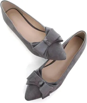 SAILING LU Womens Pointed Toe Ballet Flats Cute Bow-Knot Comfortable Loafers Formal Business Suede Slip On Dressy Walking Shoes