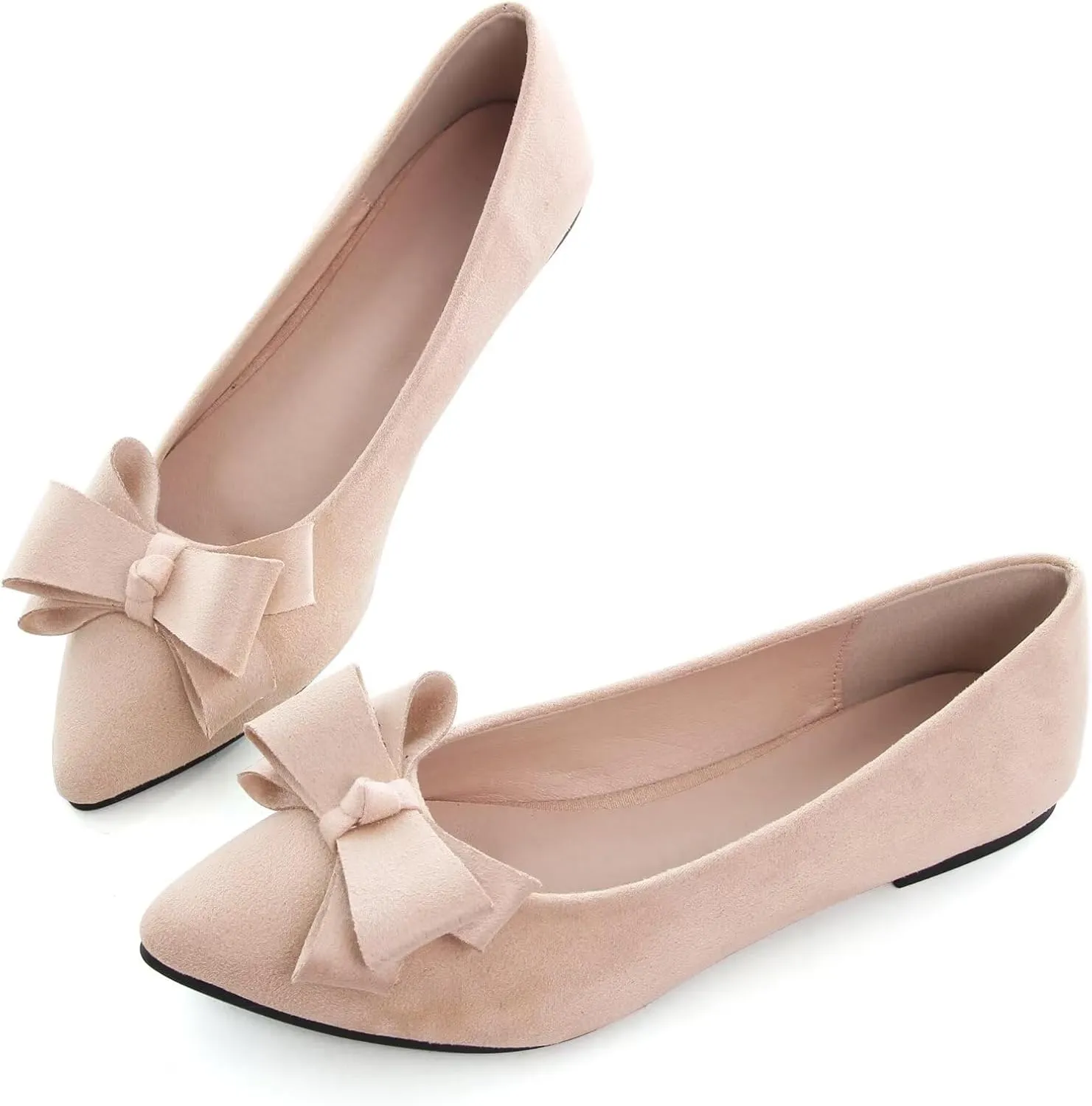 SAILING LU Womens Pointed Toe Ballet Flats Cute Bow-Knot Comfortable Loafers Formal Business Suede Slip On Dressy Walking Shoes