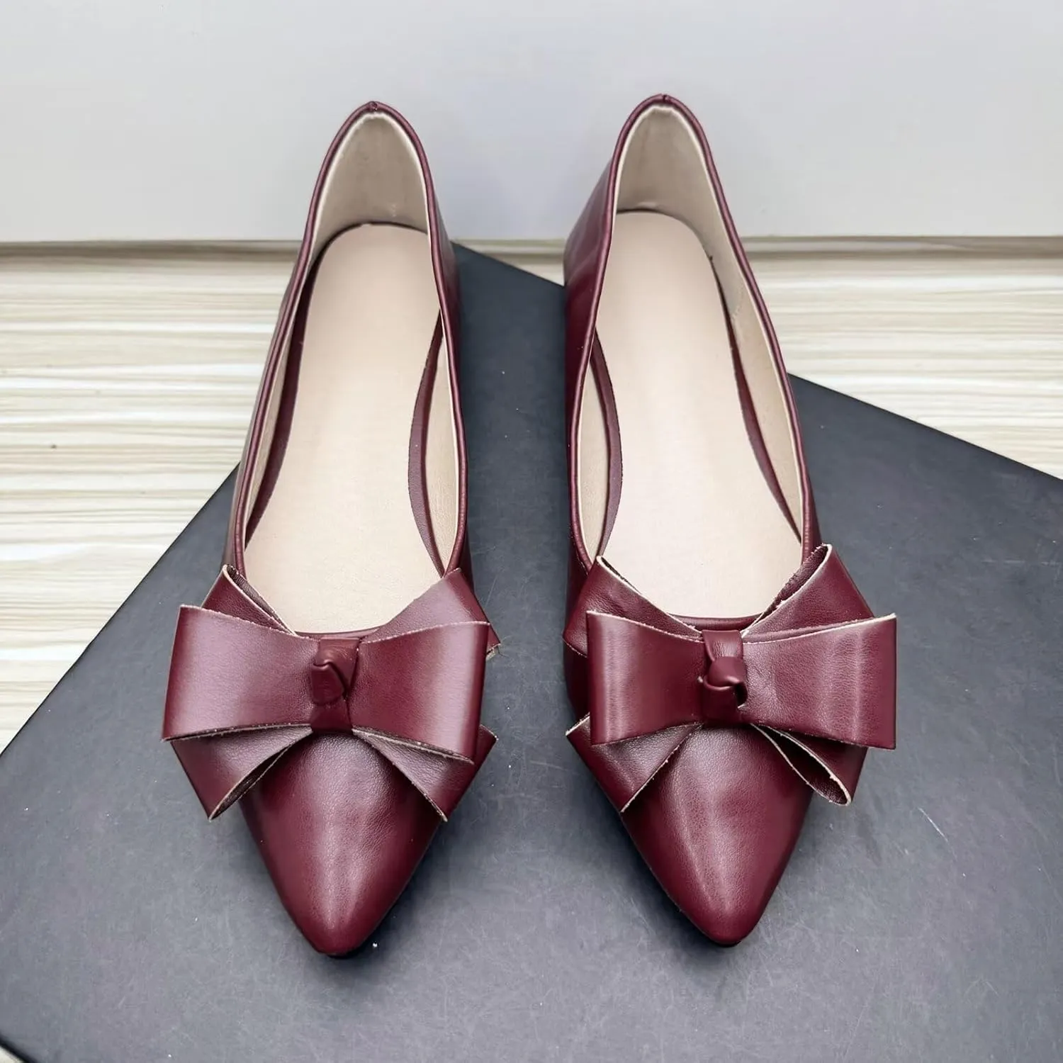 SAILING LU Womens Pointed Toe Ballet Flats Cute Bow-Knot Comfortable Loafers Formal Business Suede Slip On Dressy Walking Shoes