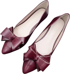 SAILING LU Womens Pointed Toe Ballet Flats Cute Bow-Knot Comfortable Loafers Formal Business Suede Slip On Dressy Walking Shoes