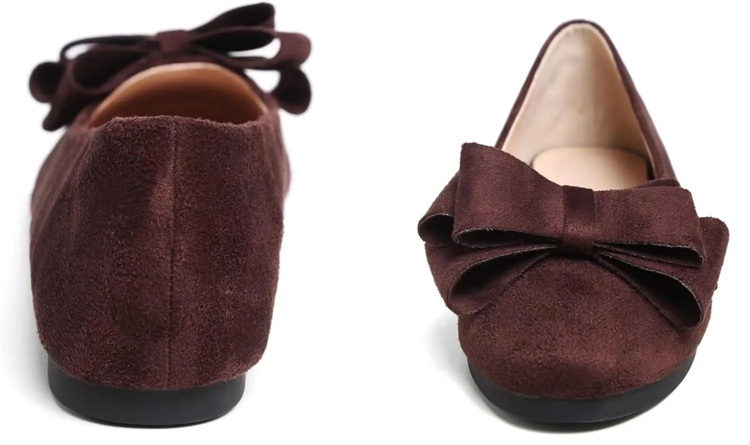 SAILING LU Women's Round Toe Ballerina Shoes Cute Bow Flats Comfortable Soft Suede Slip-ons Solid Color Office Lady Walking Loafers