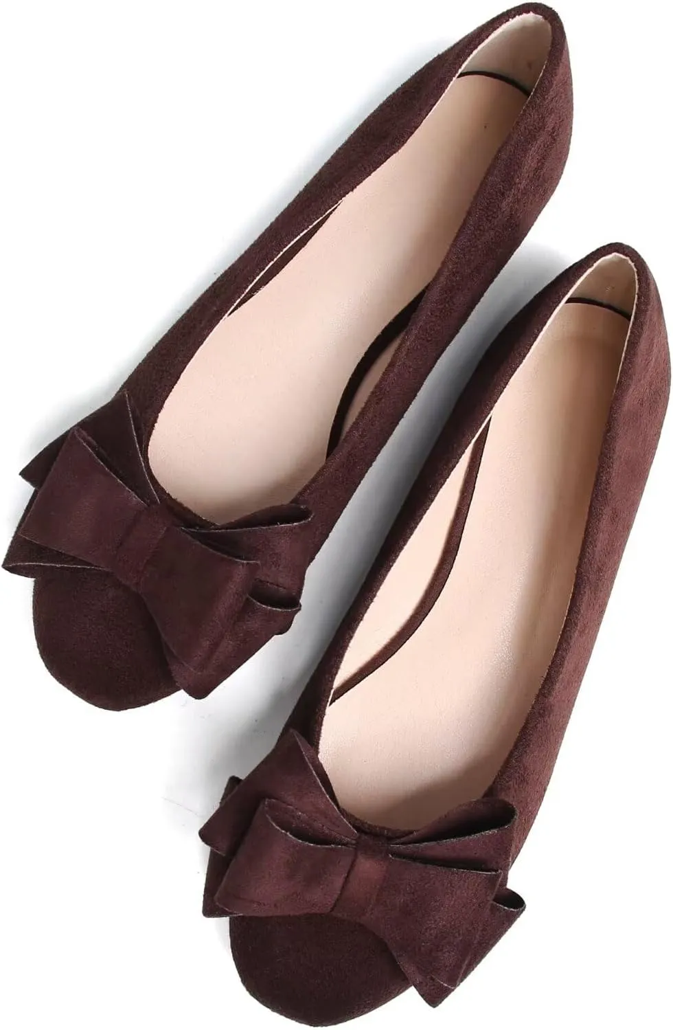 SAILING LU Women's Round Toe Ballerina Shoes Cute Bow Flats Comfortable Soft Suede Slip-ons Solid Color Office Lady Walking Loafers