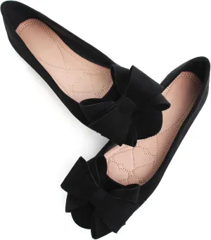 SAILING LU Womens Round Toe Ballerina Shoes Cute Bow Flats Soft Suede Comfortable Slip-ons Solid Color Office Lady Walking Shoes