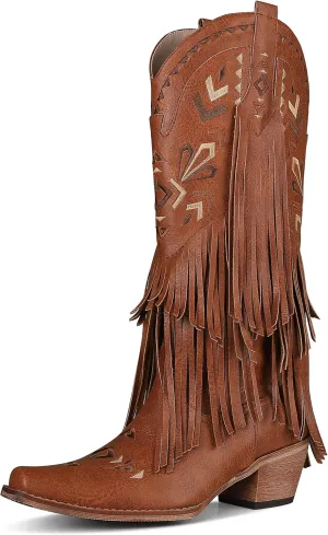 SaraIris Women's Cowgirl Boots Knee High Fringe Boots