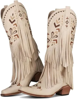 SaraIris Women's Cowgirl Boots Knee High Fringe Boots