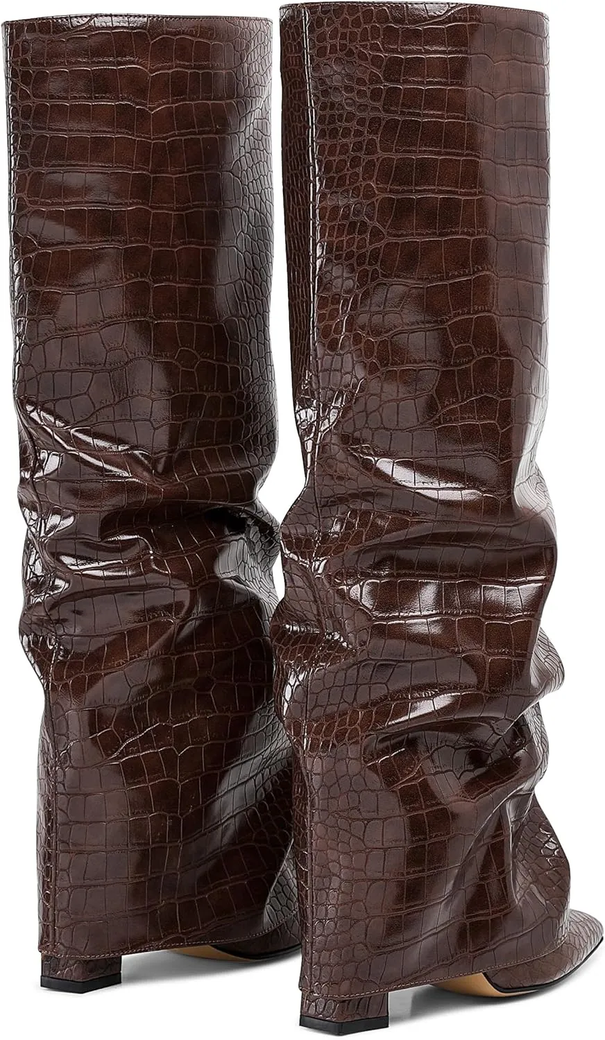 SaraIris Women's Slouchy Knee High Boots - Black, Pointed Toe, Fold Over, Chunky, Shark Boots
