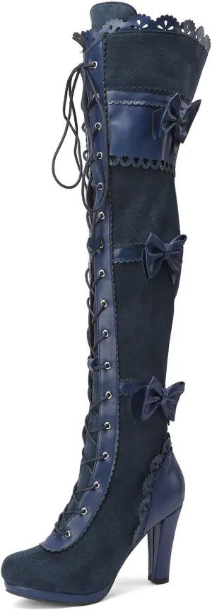 SaraIris Women's Vintage Boots Chunky High Heel Platform Knee High Boots Buckle Lace Goth Punk Knight Boots Over the Knee Boots Thigh High Boots for Women