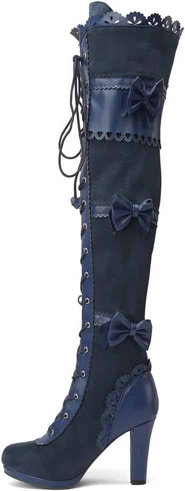 SaraIris Women's Vintage Boots Chunky High Heel Platform Knee High Boots Buckle Lace Goth Punk Knight Boots Over the Knee Boots Thigh High Boots for Women