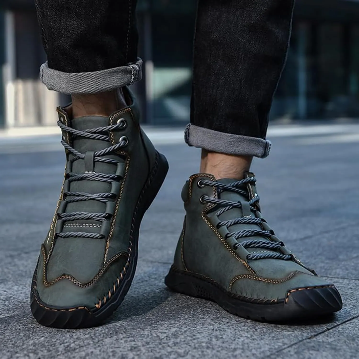 Saw Behind Boots, Sawbehind Leather Boots Mens, Wide Men's Comfortable Handmade Leather Boot, Waterproof Non-Slip Arch Support Sneakers