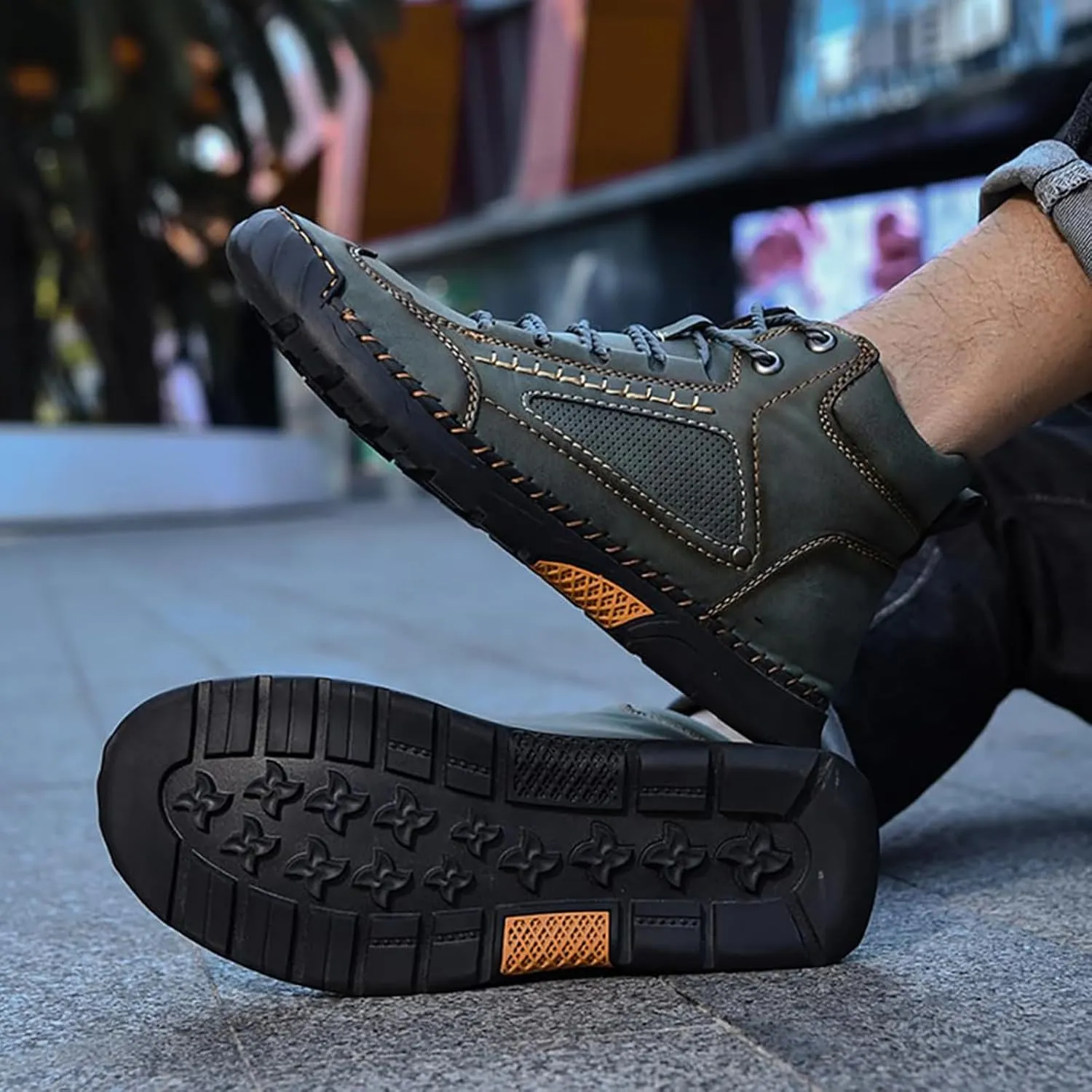Saw Behind Boots, Sawbehind Leather Boots Mens, Wide Men's Comfortable Handmade Leather Boot, Waterproof Non-Slip Arch Support Sneakers