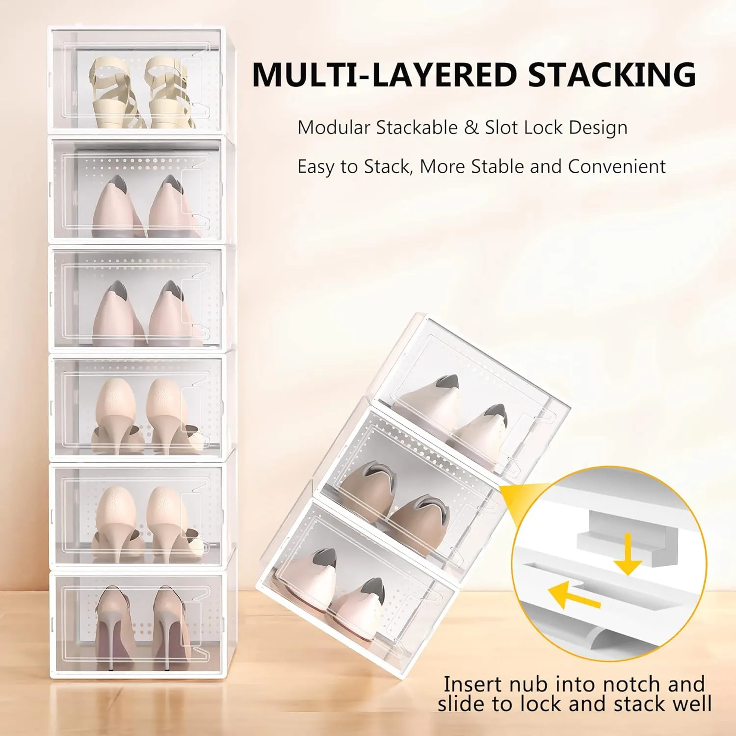 Secret Space 12 Pack Large Shoe Organizer Storage Boxes for Closet, Modular Space Saving Shoe Boxes Clear Plastic Stackable Sneaker Containers Display Case with Lids, White02