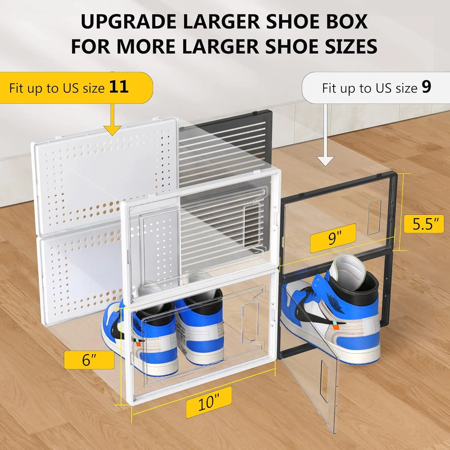 Secret Space 12 Pack Large Shoe Organizer Storage Boxes for Closet, Modular Space Saving Shoe Boxes Clear Plastic Stackable Sneaker Containers Display Case with Lids, White02