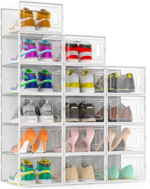 Secret Space Large Shoe Organizer Storage Boxes for Closet, Modular Space Saving Shoe Boxes Clear Plastic Stackable Sneaker Containers Display Case with Lids, White (15 Pack)