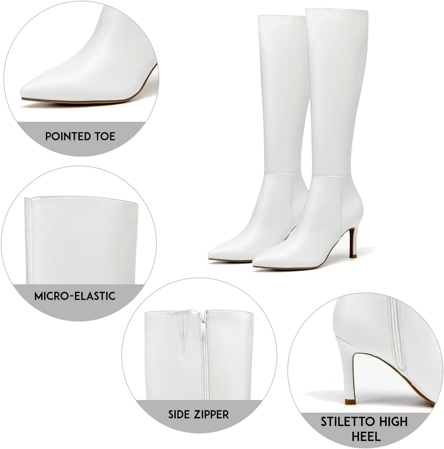 SelenePair Women's Knee High Boots Pointed Toe Stiletto High Heel Long Boots Side Zipper Dress Boots