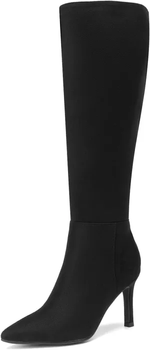 SelenePair Women's Knee High Boots Pointed Toe Stiletto High Heel Long Boots Side Zipper Dress Boots