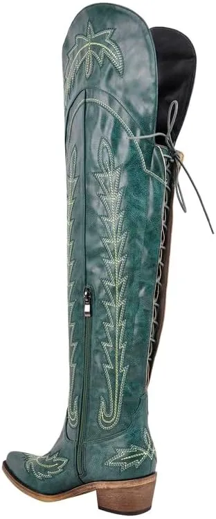 sexytag Cowgirl Boots Thigh High Wide Calf Embroidered Western Cowboy Boots