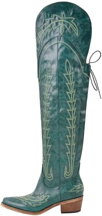 sexytag Cowgirl Boots Thigh High Wide Calf Embroidered Western Cowboy Boots