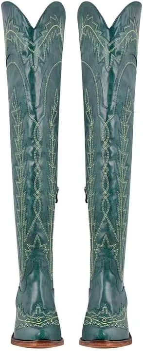 sexytag Cowgirl Boots Thigh High Wide Calf Embroidered Western Cowboy Boots