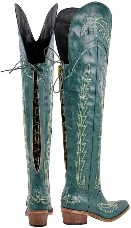 sexytag Cowgirl Boots Thigh High Wide Calf Embroidered Western Cowboy Boots