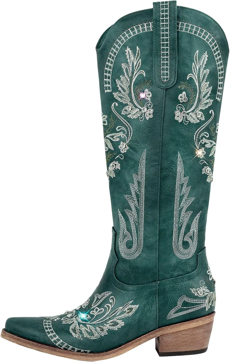 sexytag Western Cowboy Boots for Women Embroidered Rhinestones Knee High Cowgirl Boots