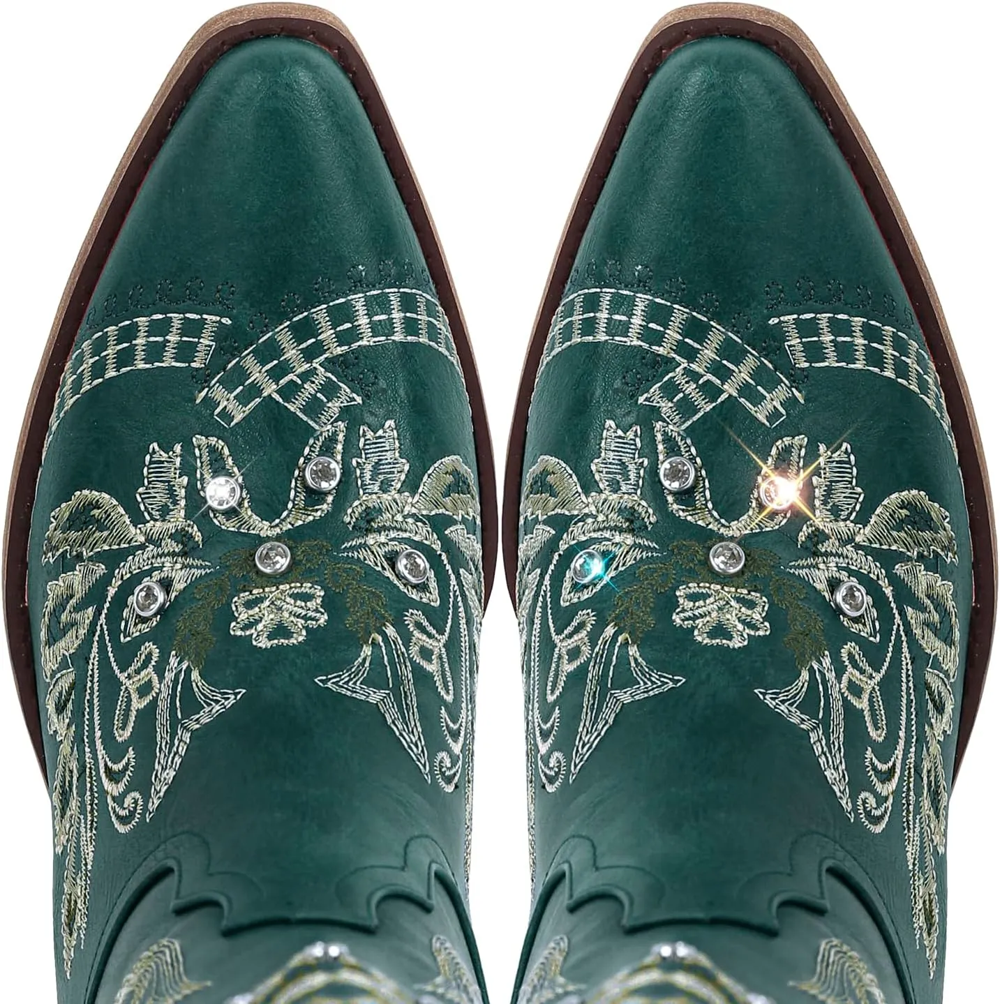 sexytag Western Cowboy Boots for Women Embroidered Rhinestones Knee High Cowgirl Boots