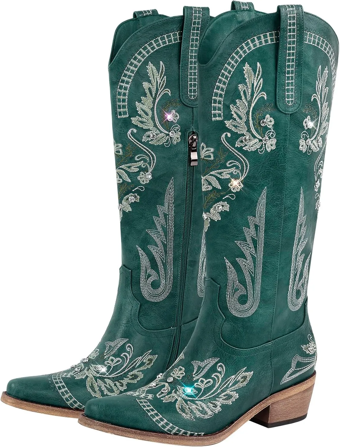sexytag Western Cowboy Boots for Women Embroidered Rhinestones Knee High Cowgirl Boots