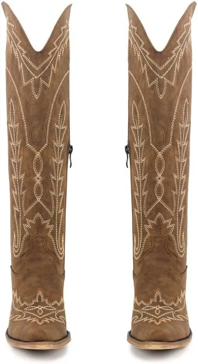 sexytag Western Cowboy Boots for Women Embroidered Thigh High Cowgirl Boots