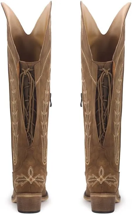 sexytag Western Cowboy Boots for Women Embroidered Thigh High Cowgirl Boots
