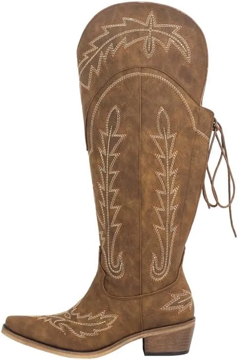 sexytag Western Cowboy Boots for Women Embroidered Thigh High Cowgirl Boots