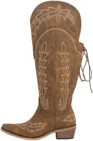 sexytag Western Cowboy Boots for Women Embroidered Thigh High Cowgirl Boots