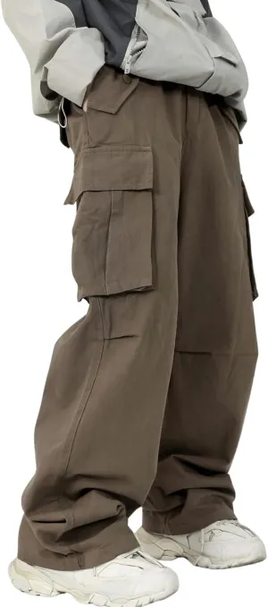 SHENHE Men's Elastic Waist Drawstring Loose Outdoor Hiking Streetwear Cargo Pants