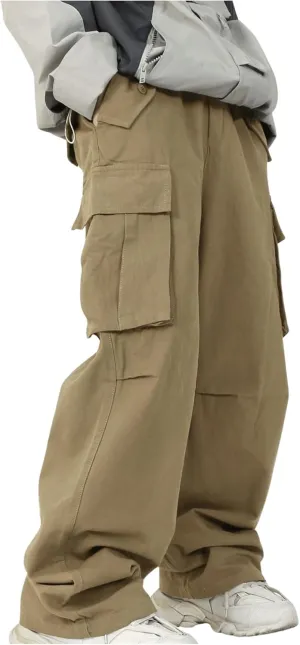 SHENHE Men's Elastic Waist Drawstring Loose Outdoor Hiking Streetwear Cargo Pants