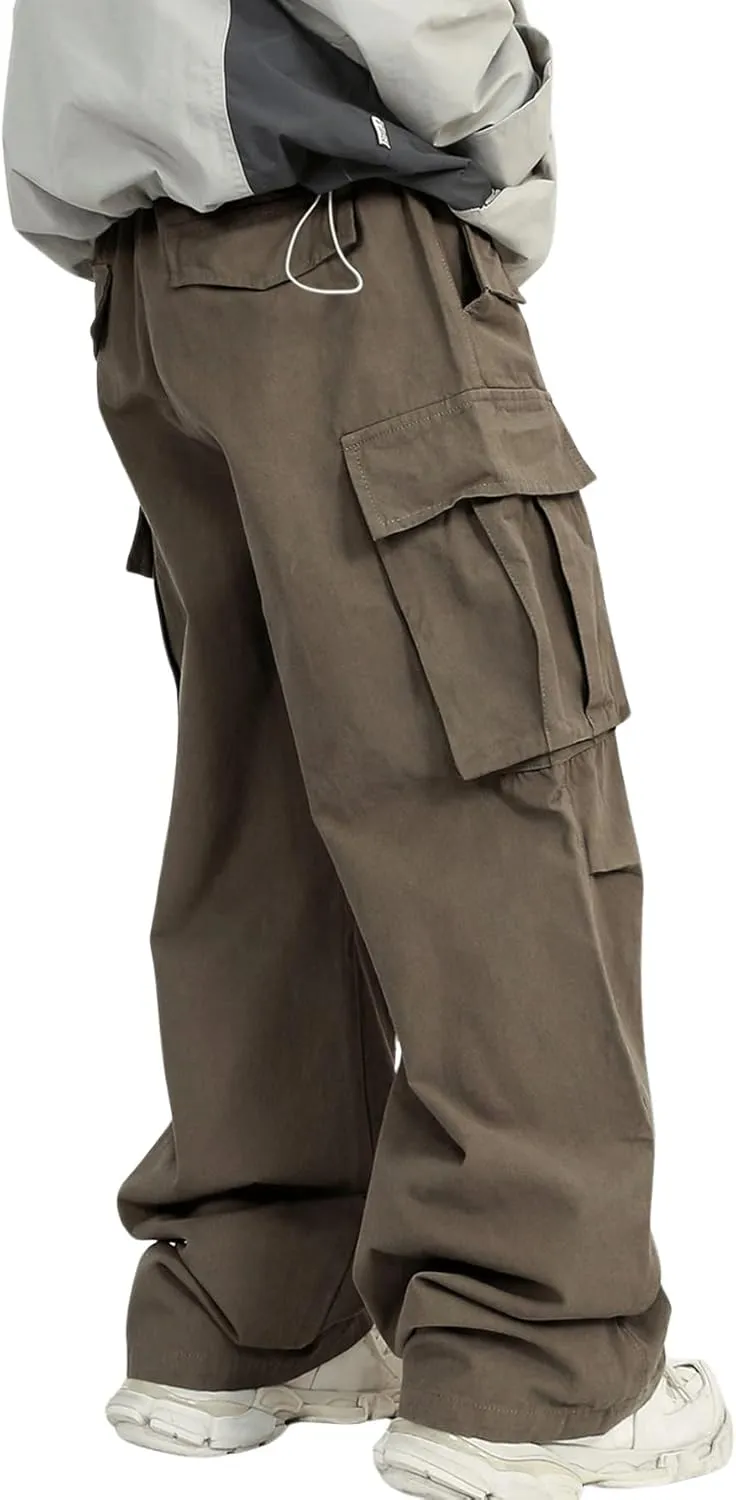 SHENHE Men's Elastic Waist Drawstring Loose Outdoor Hiking Streetwear Cargo Pants