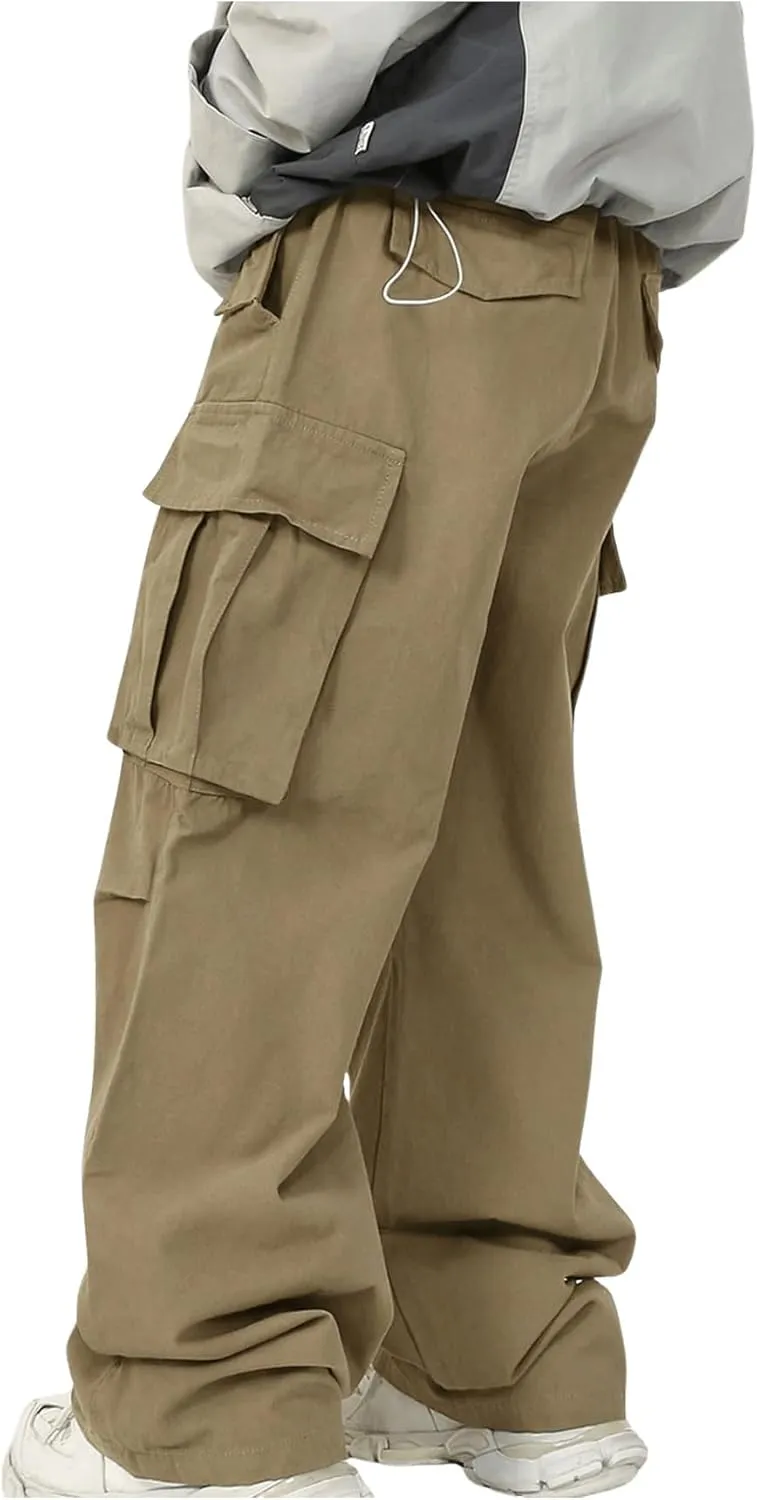 SHENHE Men's Elastic Waist Drawstring Loose Outdoor Hiking Streetwear Cargo Pants