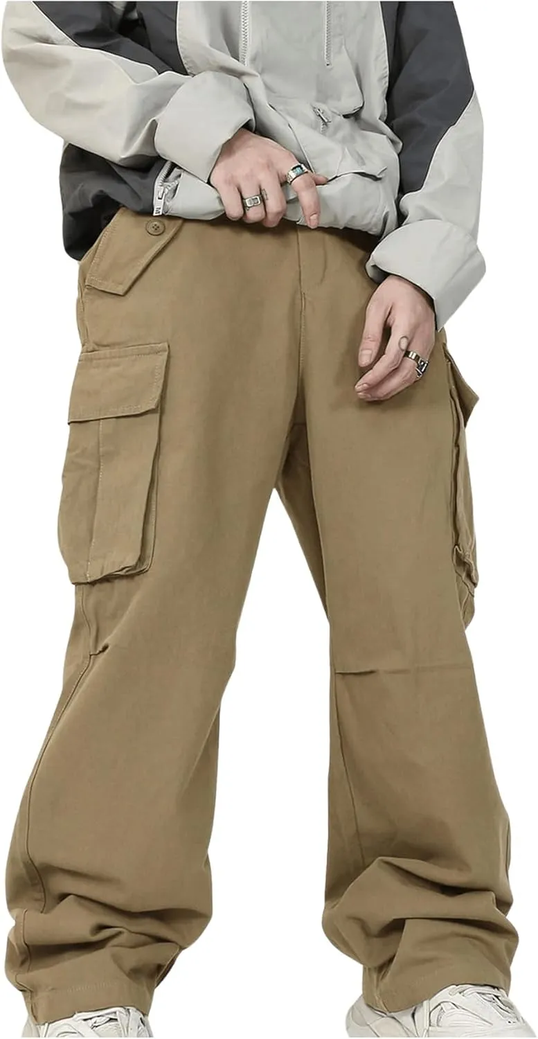 SHENHE Men's Elastic Waist Drawstring Loose Outdoor Hiking Streetwear Cargo Pants