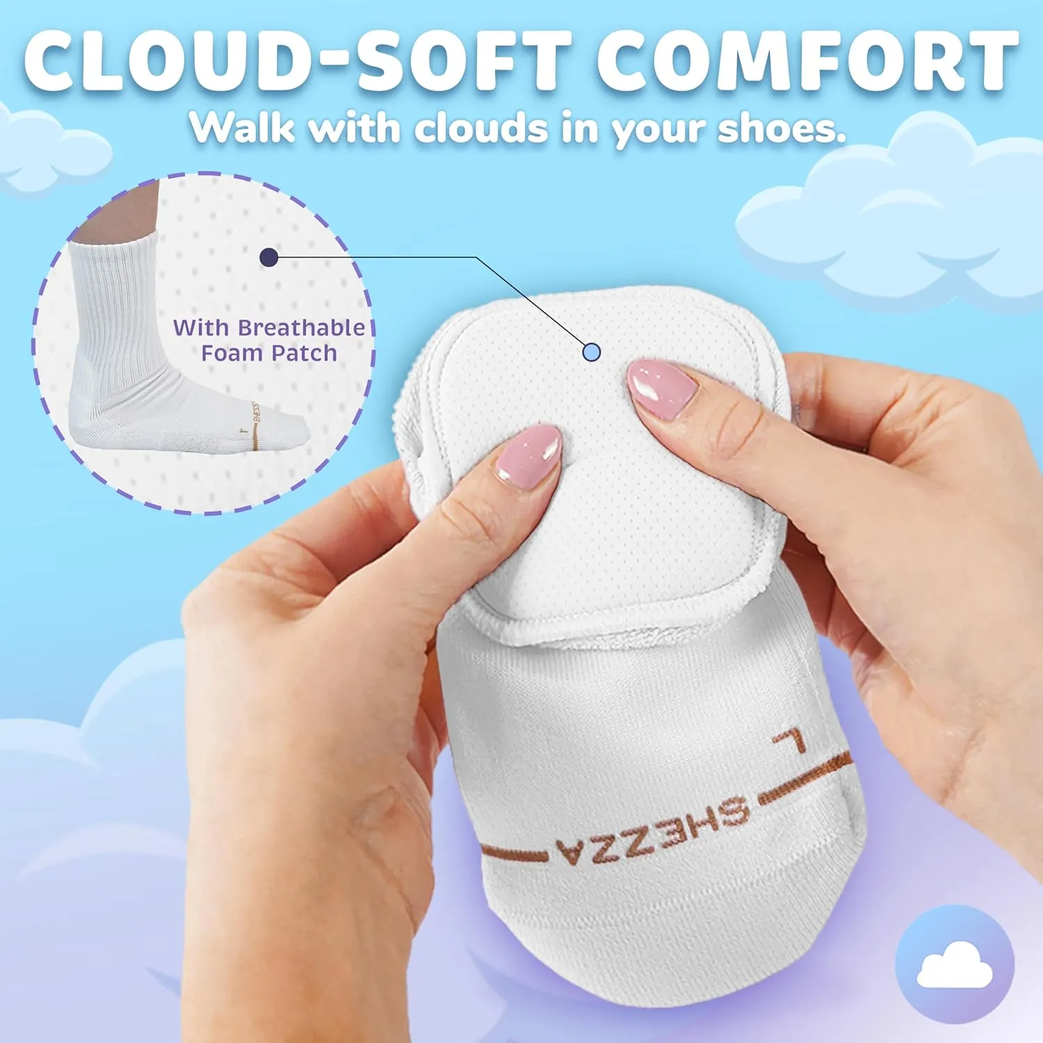 SHEZZA Anti-Blister Cushion Heel Padded Crew Sock-Breathable,Comfortable-seen on TikTok