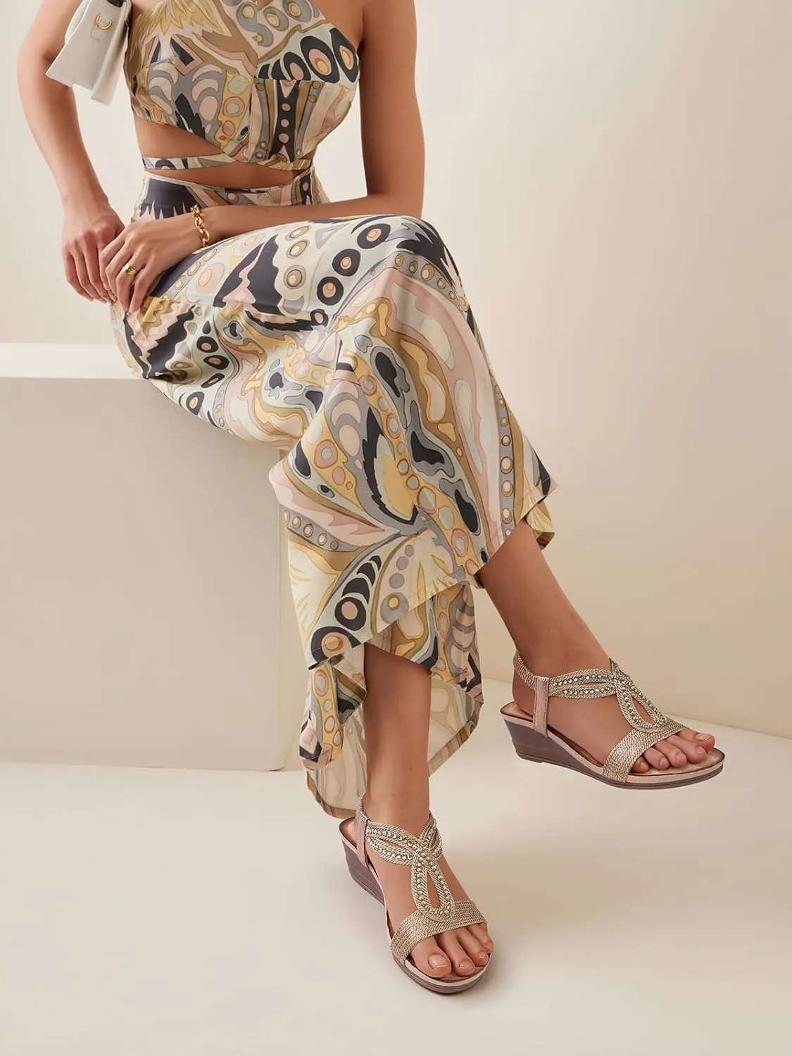 SHIBEVER Wedge Sandals for Women Dressy: Summer Low Wedges Comfortable Open Toe Sandals