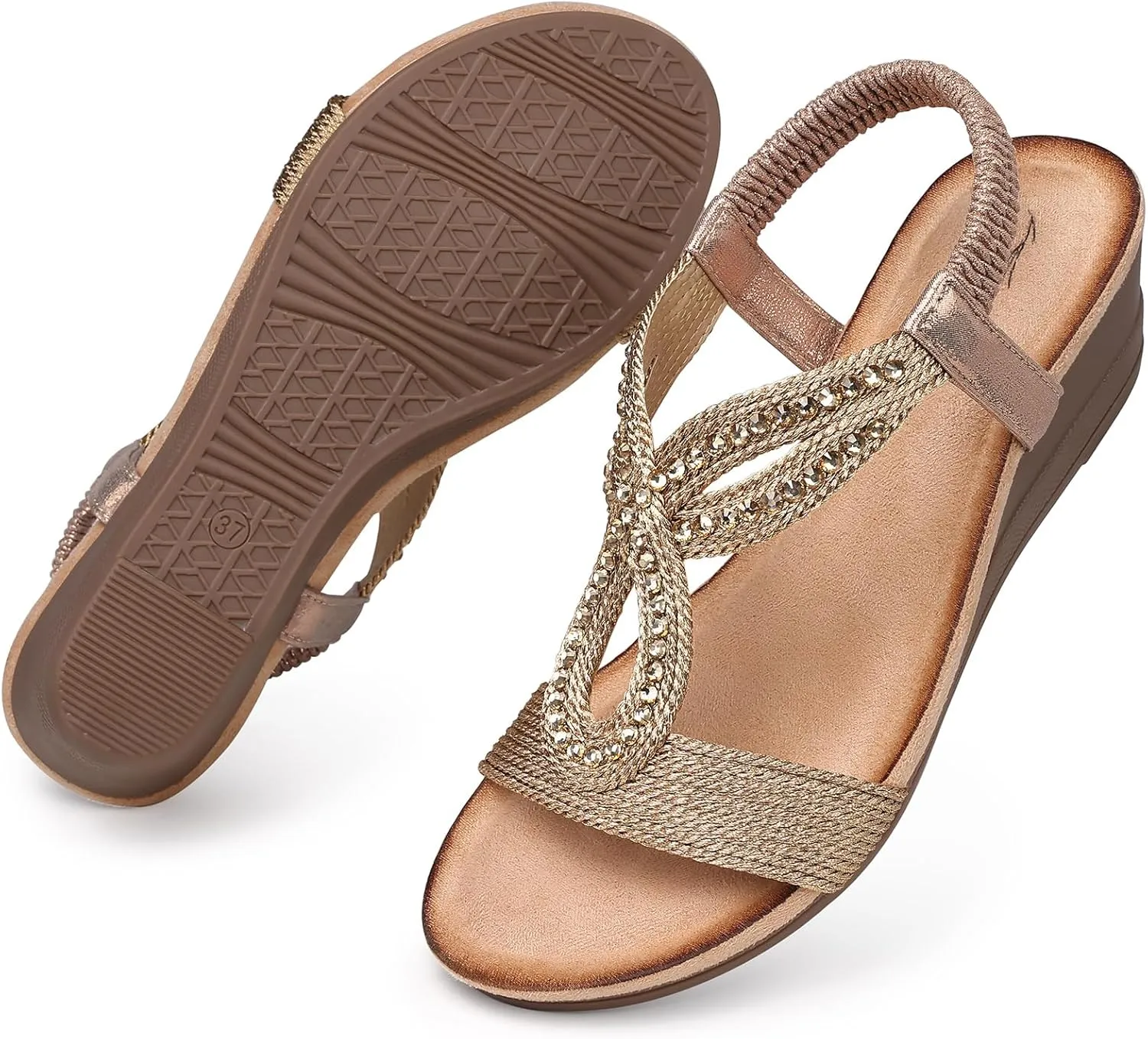 SHIBEVER Wedge Sandals for Women Dressy: Summer Low Wedges Comfortable Open Toe Sandals