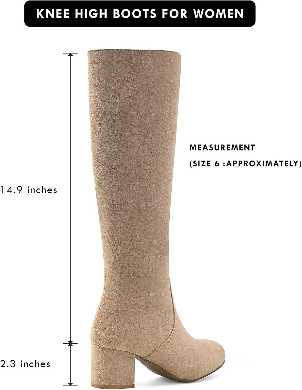 Shoe'N Tale Knee High Boots for Women Block Chunky Heel Boots with Side Zipper