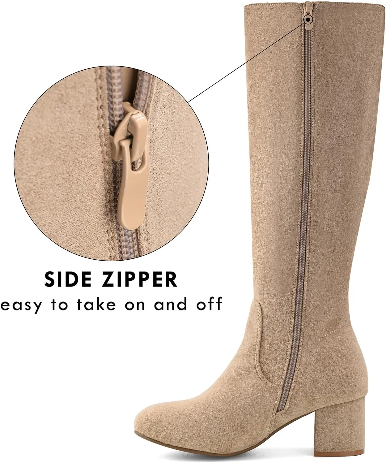 Shoe'N Tale Knee High Boots for Women Block Chunky Heel Boots with Side Zipper