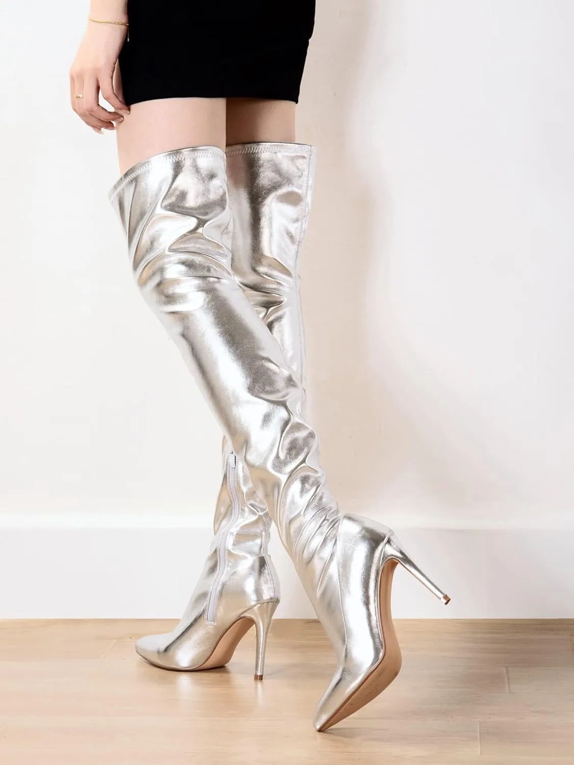 Shoe'N Tale Women Over The Knee High Stretchy Leather Thigh High Snow Boots
