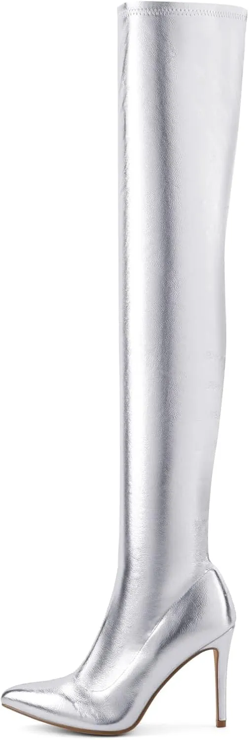 Shoe'N Tale Women Over The Knee High Stretchy Leather Thigh High Snow Boots