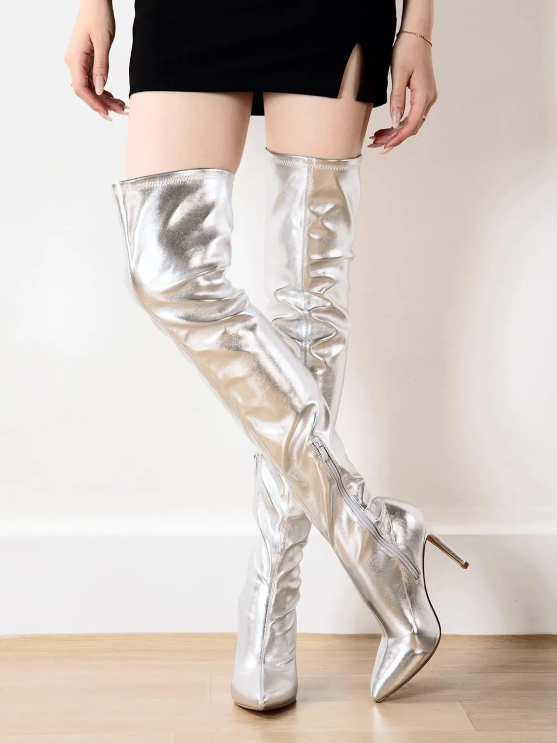 Shoe'N Tale Women Over The Knee High Stretchy Leather Thigh High Snow Boots