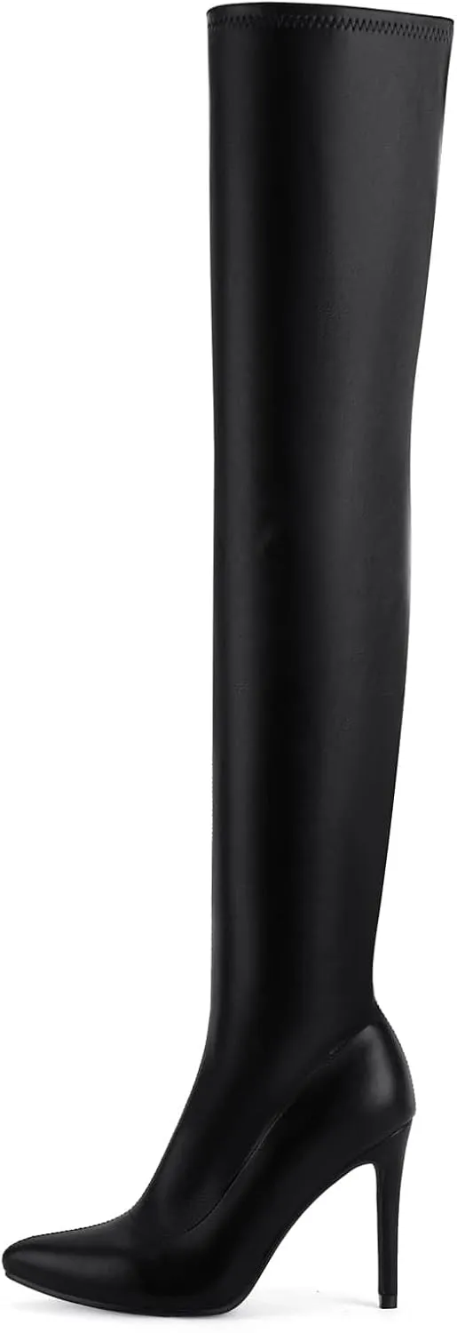 Shoe'N Tale Women Over The Knee High Stretchy Leather Thigh High Snow Boots