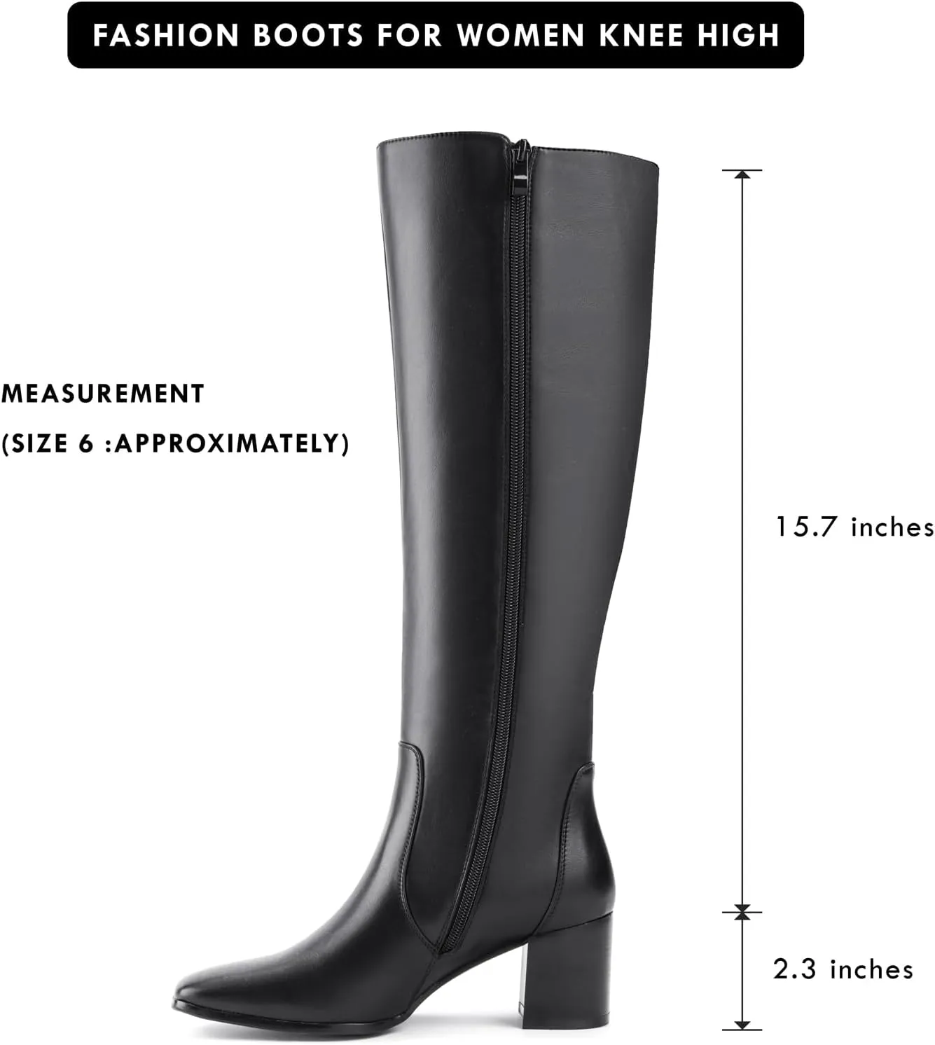 Shoe'N Tale Women's Knee High Boots Square Toe Tall Boots Mid Chunky Block Heeled Boots Side Zipper