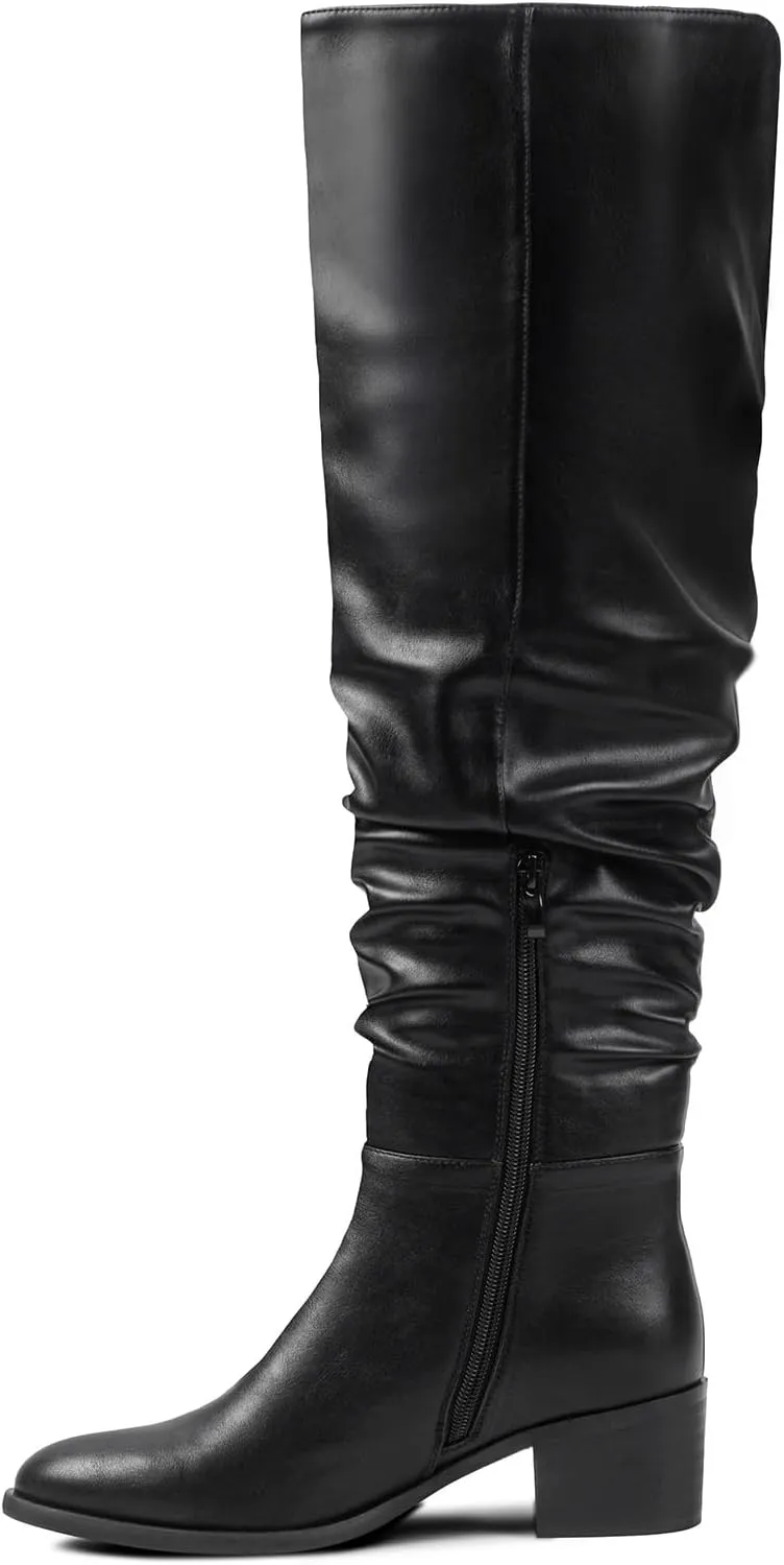 Shoe'N Tale Women's Over The Knee Thigh High Boots Chunky Block Heel Pointed Toe Slouchy Side Zipper Fall Weather Winter Boots
